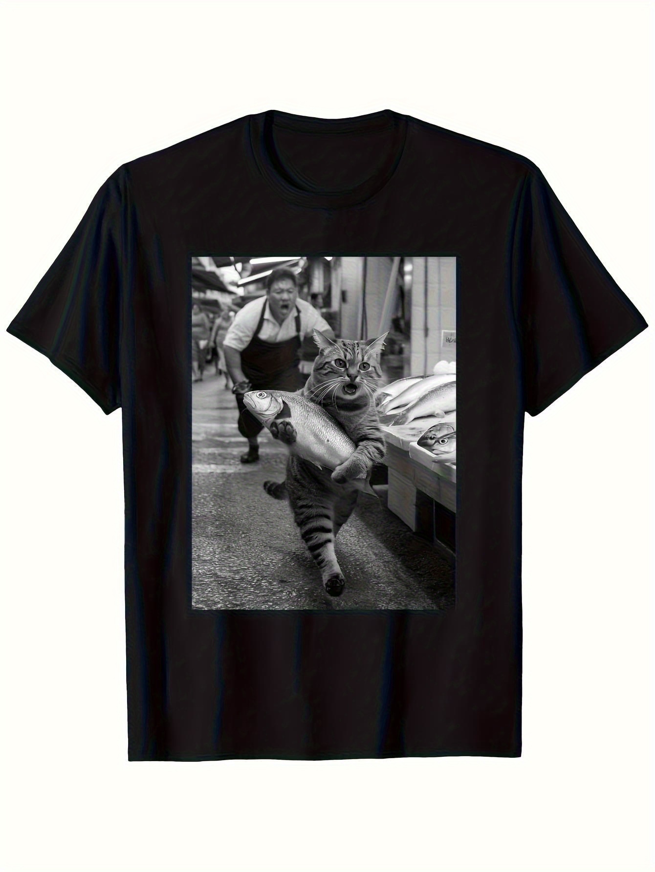 Vintage Fashion Market - Camiseta Gráfica Engraçada de Gato Roubo