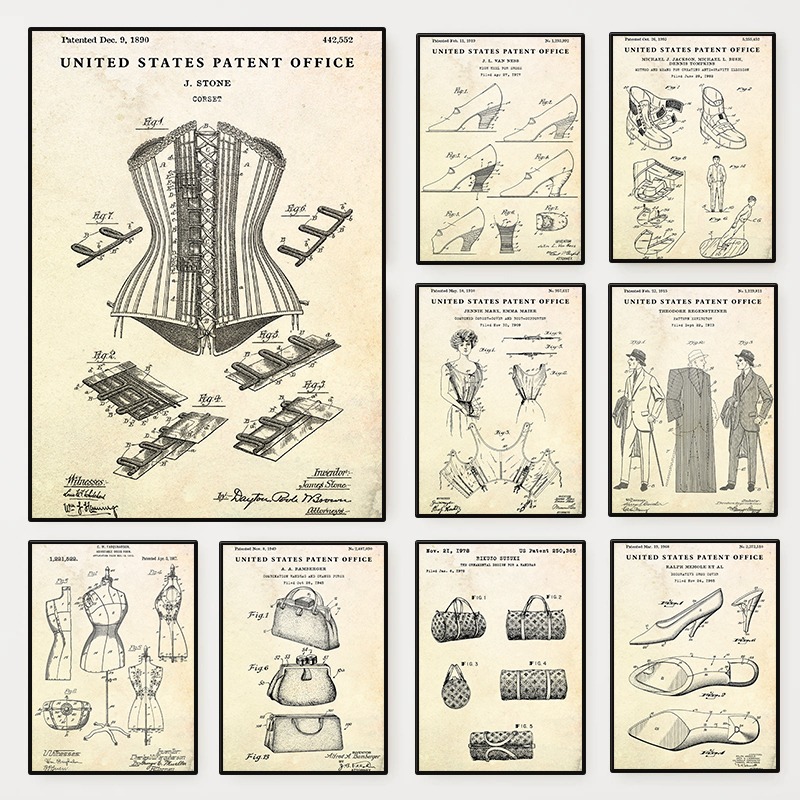 Vintage Fashion Prints For Wall - Moda roupas sapato saco design cartaz