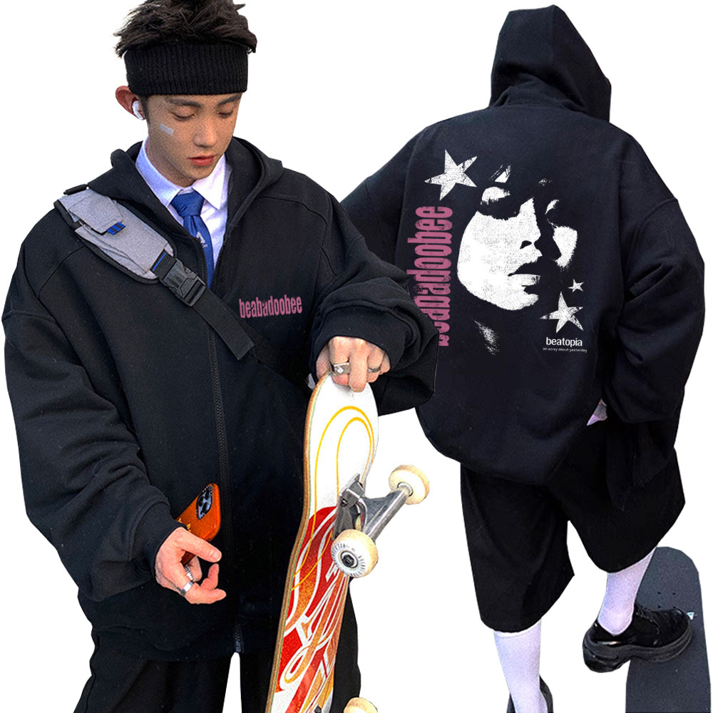 Vintage Fashion Pop Up - Beabadoobee rosto gráfico zíper hoodie masculino