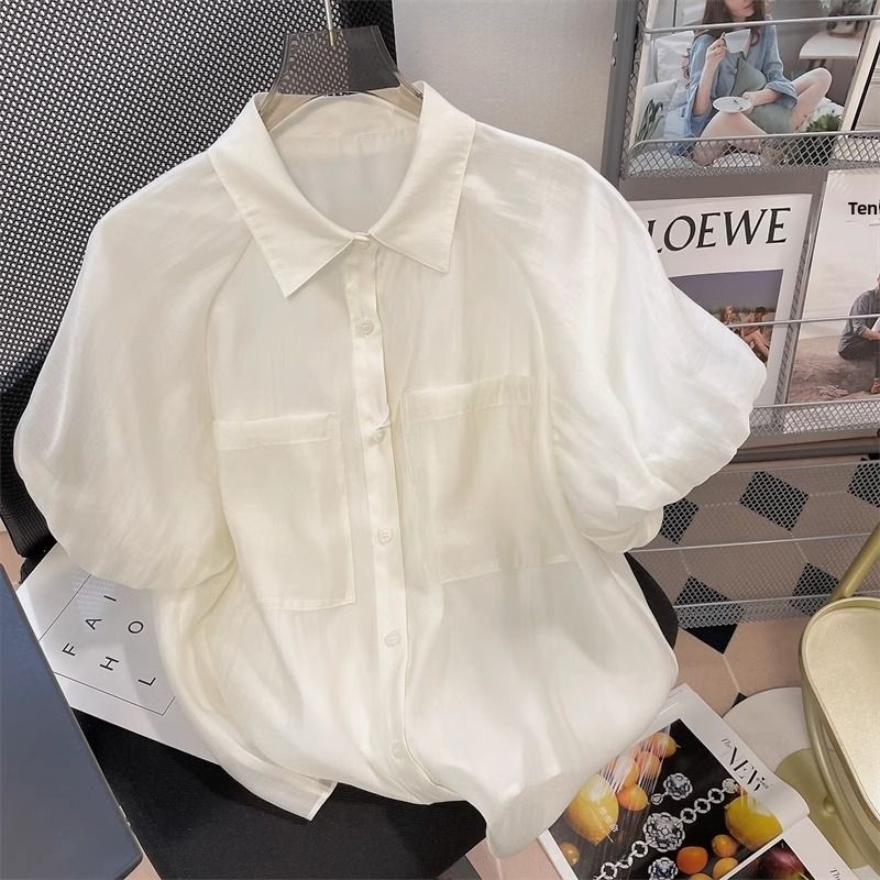 Vintage Fashion Hong Kong - Camisa Feminina Solta com Manga Bufante