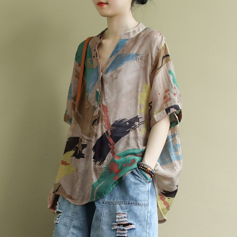 Vintage Fashion In Chinese - Blusa chinesa de linho de algodão