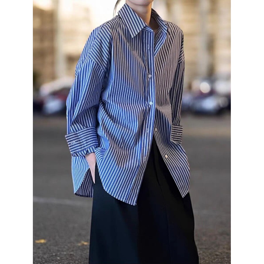Camisa Feminina Listrada Azul  - Vintage Fashion Hong Kong avaliação e preço