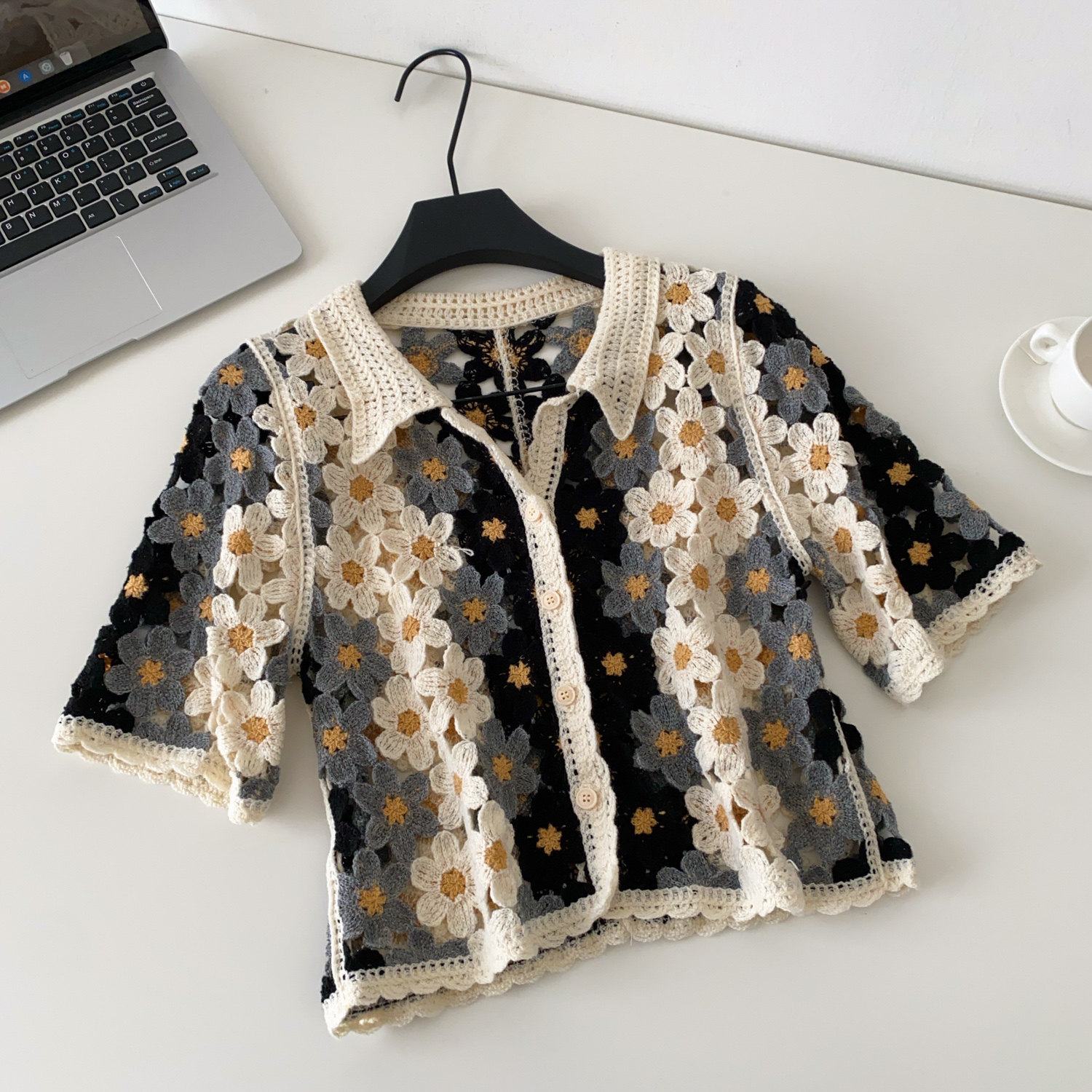 Cardigã Feminino Floral de Cro - Crochet Top Boho avaliação e preço