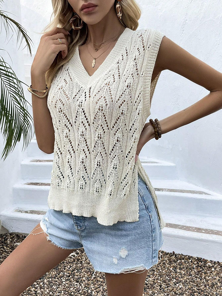 Colete Feminino Bege de Crochê - Crochet Top Boho avaliação e preço